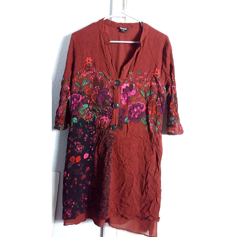 Maroon Women's Floral Top Size L